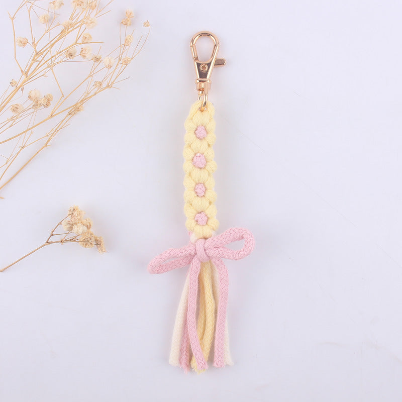 Wholesale Hand Woven Cartoon Flower Bow Knot Cotton Rope Keychain